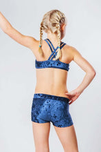 Load image into Gallery viewer, Kids - Girls' Pole Dance Shorts Elsa | Activewear | Color: blue velvet | Kids Pole Shorts | Girls Pole Dance Shorts | Dětské pole dance šortky | Madchen Pole Shorts | Pole short enfants | Dragonfly Pole Dance Clothing and Bikram Hot Yoga Wear | Dětské Obl