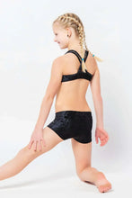 Load image into Gallery viewer, Kids - Girls' Pole Dance Shorts Elsa | Activewear | Color: blue velvet | Kids Pole Shorts | Girls Pole Dance Shorts | Dětské pole dance šortky | Madchen Pole Shorts | Pole short enfants | Dragonfly Pole Dance Clothing and Bikram Hot Yoga Wear | Dětské Obl
