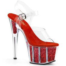 Load image into Gallery viewer, Tacones Pleaser ADORE-708G Transparente Rojo Purpurina