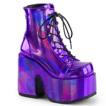 Load image into Gallery viewer, Botines Demonia CAMEL-203 Morado Hologram Piel vegana