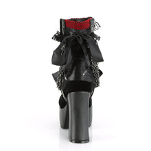 Load image into Gallery viewer, Botines Demonia CHARADE-110 Negro V. Le-Rojo-Negro Velvet-Fishnet Overlay