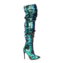 Cargar imagen en el visor de la galería, Tacones Pleaser COURTLY-3011 Verde Iridescent Sequins