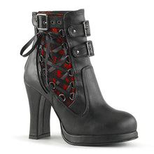 Load image into Gallery viewer, Botines Demonia CRYPTO-51 Negro-Rojo Lace Piel vegana