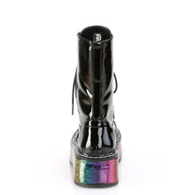 Load image into Gallery viewer, Botas Demonia EMILY-350 Negro Pat-Rainbow Hologram w/ Hearts