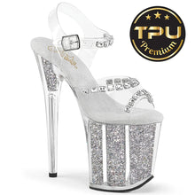 Load image into Gallery viewer, Tacones Pleaser FLAMINGO-808PREM-STN Transparente Plata Purpurina
