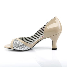 Load image into Gallery viewer, Tacones Pleaser Pink Label JENNA-03 Crema Charol Plata