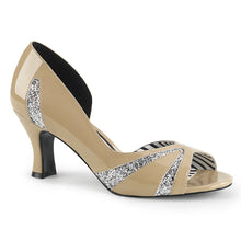 Load image into Gallery viewer, Tacones Pleaser Pink Label JENNA-03 Crema Charol Plata