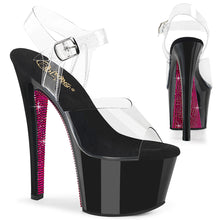 Load image into Gallery viewer, Pleaser SKY-308CRS Heels - Clear / Black-Hot Pink Rhinestones