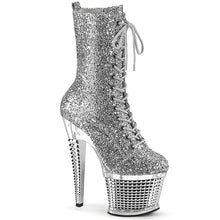 Load image into Gallery viewer, Tacones Pleaser SPECTATOR-1040G Plata Purpurina Transparente
