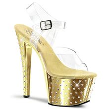 Cargar imagen en el visor de la galería, Tacones Pleaser STARDUST-708 Transparente Dorado Cromo
