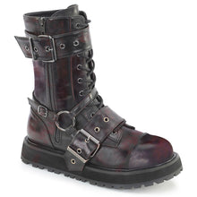 Carregar imagem no visualizador da galeria, Botas Demonia VALOR-220 - Pele vegan preto-bordô com efeito desgastado