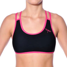 Load image into Gallery viewer, Xenia sports bra | Sports bra | Color: black / pink | Women's sports bra | Dragonfly Pole Dance Clothes and Bikram Hot Yoga Outfit
