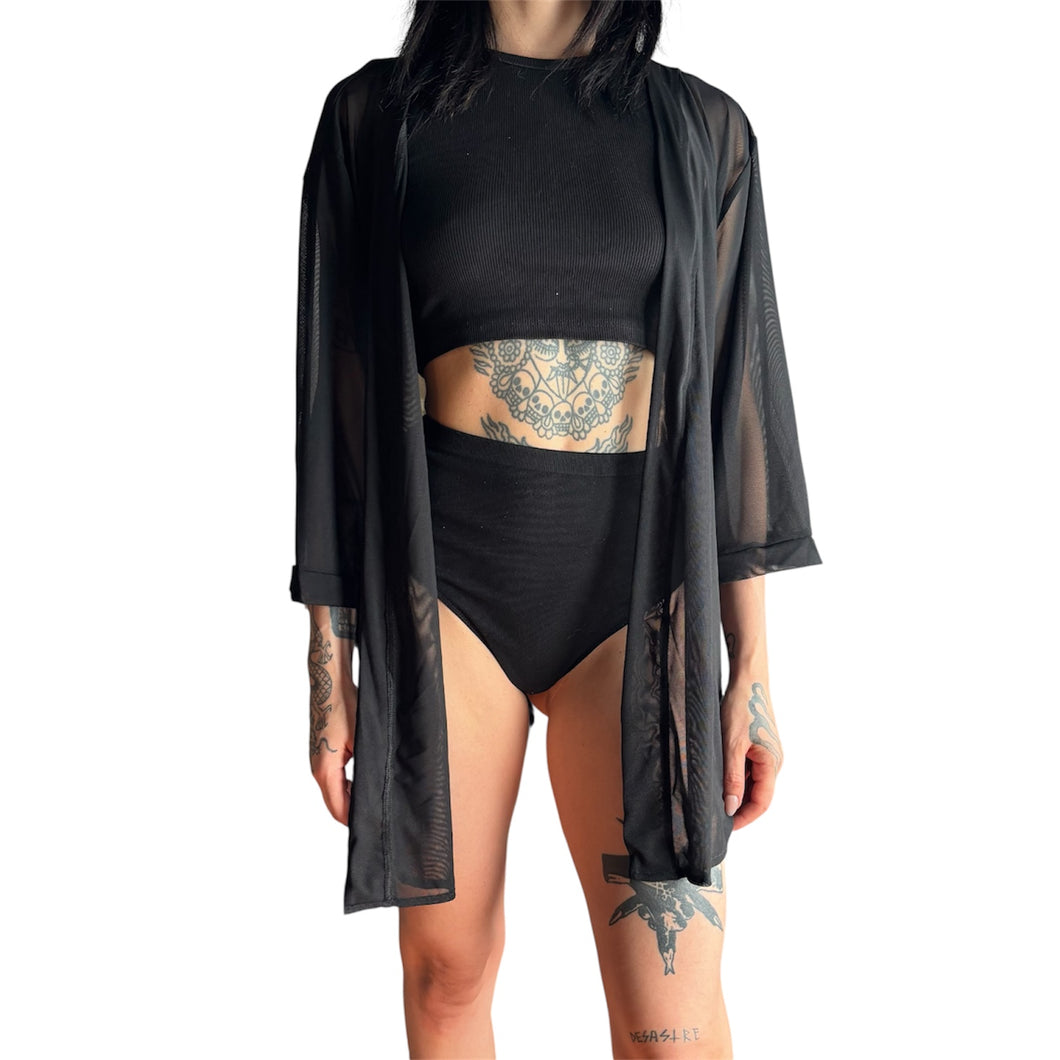 Black Transparent Short Kimono