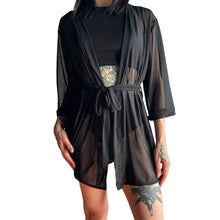 Load image into Gallery viewer, Black Transparent Short Kimono
