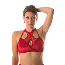 Lade das Bild in den Galerie-Viewer, Poledancerka X Front Top Shiny Velvet ROJO
