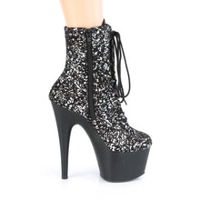 Load image into Gallery viewer, Tacones Pleaser ADORE-1020SPLAT Negro Velvet Plata
