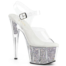 Load image into Gallery viewer, Tacones Pleaser ADORE-708G Transparente Plata Purpurina
