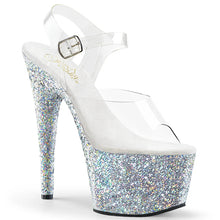 Load image into Gallery viewer, Tacones Pleaser ADORE-708LG Transparente Plata Purpurina
