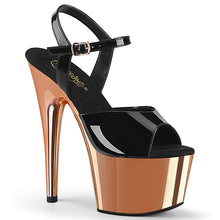 Load image into Gallery viewer, Pleaser ADORE-709 Heels - Black Patent / Rose Gold Chrome

