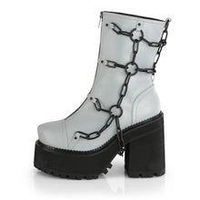 Load image into Gallery viewer, Botines Demonia ASSAULT-66 Grey Reflective Piel vegana
