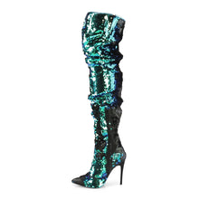 Cargar imagen en el visor de la galería, Tacones Pleaser COURTLY-3011 Verde Iridescent Sequins
