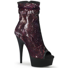 Cargar imagen en el visor de la galería, Tacones Pleaser DELIGHT-1008SQ Burdeos Sequins Negro
