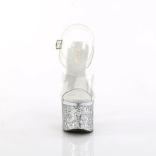 Load image into Gallery viewer, Tacones Pleaser ESTEEM-708LG Transparente Plata Purpurina

