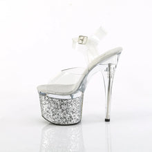Load image into Gallery viewer, Tacones Pleaser ESTEEM-708LG Transparente Plata Purpurina
