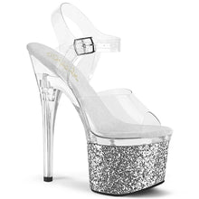 Load image into Gallery viewer, Tacones Pleaser ESTEEM-708LG Transparente Plata Purpurina
