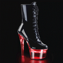 Load image into Gallery viewer, Tacones Pleaser FLASHDANCE-1020-7 Negro Charol Transparente
