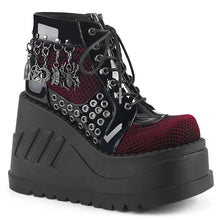 Load image into Gallery viewer, Botines Demonia STOMP-18 Negro Pat-Burdeos Velvet
