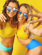 Load image into Gallery viewer, Lycra sports bra Xenia | Sports bra | Color: yellow | Women's sports bra | Dragonfly Pole Dance Clothes and Bikram Hot Yoga Outfit
